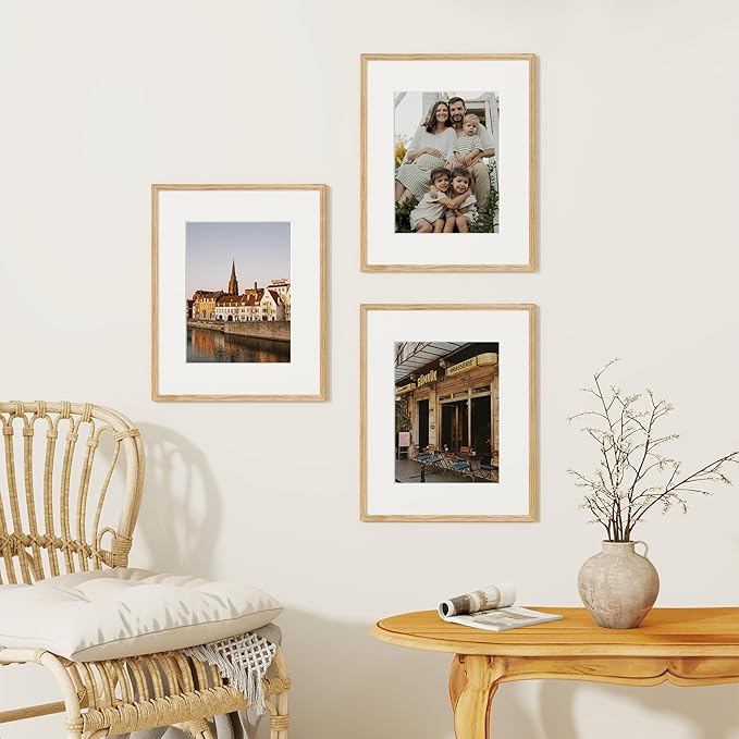 Dreamland 16x20 Picture Frame, Natural Oak Wood Photo Frame with Mat for 11x14, 16 x 20 Matted Picture Frames with Tempered Real Glass for Wall Art Photo and Prints, Oak Color, Set of 1