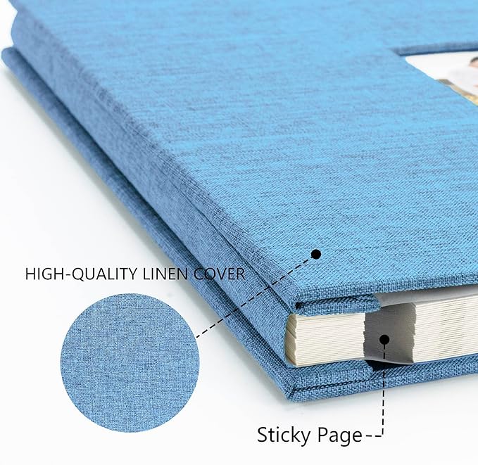 Photo Album Self Adhesive Pages for 4x6 5x7 8x10 Pictures Magnetic Scrapbook Photo Albums with Sticky Pages Books with A Metallic Pen for Baby Wedding Family 11x10.6 LightBlue 40 Pages