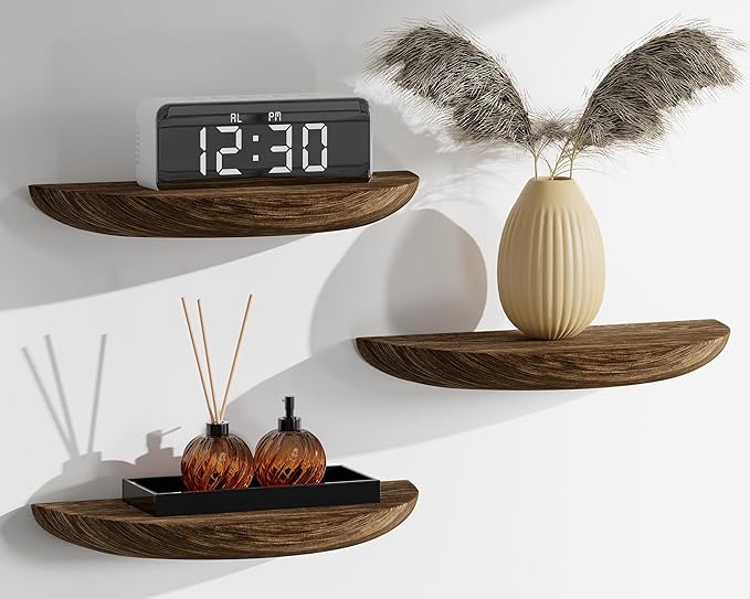 Solid Wood Half Round Rustic Floating Shelves, Natural Wood Wall Shelves, Elevate Your Space. Perfect for Living Rooms, Bathrooms, Bedrooms, Offices, Children's Rooms,Pictures Plants Books
