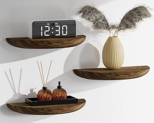Solid Wood Half Round Rustic Floating Shelves, Natural Wood Wall Shelves, Elevate Your Space. Perfect for Living Rooms, Bathrooms, Bedrooms, Offices, Children's Rooms,Pictures Plants Books