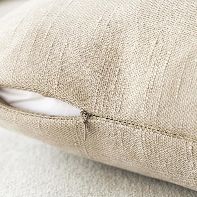 Foindtower Pack of 2 Soft Textured Chenille Throw Decorative Pillow Covers Square Accent Solid Cushion Cover Cozy Neutral Farmhouse Pillow Case for Couch Sofa Bedroom Living Room 24x24 Inch, Beige