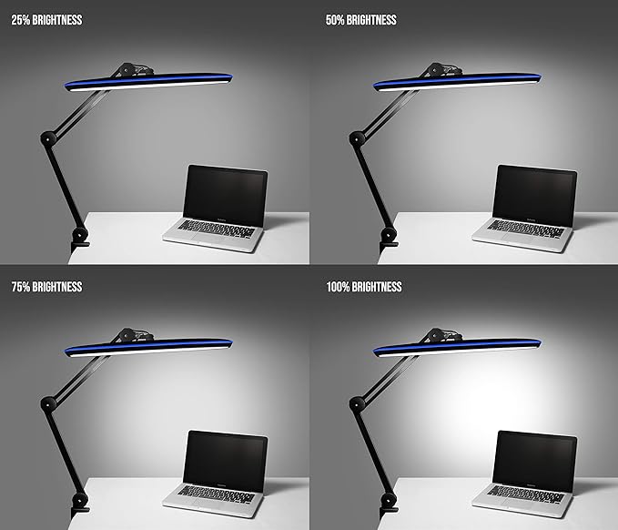 Neatfi XL 2,200 Lumens LED Task Lamp, 24W, 117 SMD LEDs, 23-Inch Ultra-Wide, 4 Brightness Levels, 3 Light Modes, Dimmable, Eye-Caring, Glare-Free (CCT with Clamp, Black)