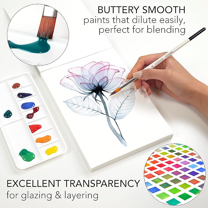 CHROMATEK Watercolor Tutorial Set, 7 Part Video Course, 84 Piece All-In-One Kit, Adults, Beginner & Professional Artists, 48 Watercolor Paint Tubes, 25 Page Workbook, 8 Brushes, Aquapen, Palette, Tape