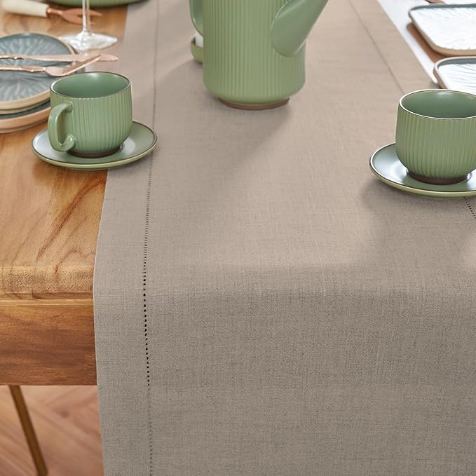 Solino Home Linen Table Runner 90 Inches Long - 100% Pure Linen Natural Table Runner 14 x 90 Inch for Spring, Easter - Medium Weight Hemstitch