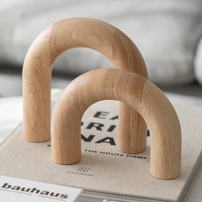 PEAKOLY Wood Arch Decorative Objects - Modern Bookshelf Decor, Coffee Table Sculpture, Floating Shelf Decor Accents, Japandi Home Decorations for Side, Console and Entryway Table