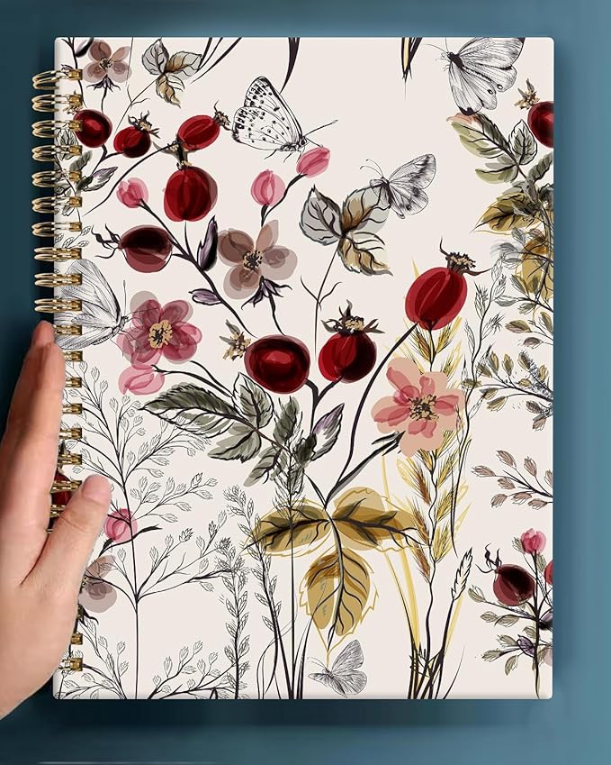 Spiral Journal Notebook,A5 Hardcover Lined Journals for Women 6 x 8.3 in,60 Sheets 120 Pages Thick Paper,Cute College Ruled Writing Notebook for Office Work School(Retro Garden Flag)