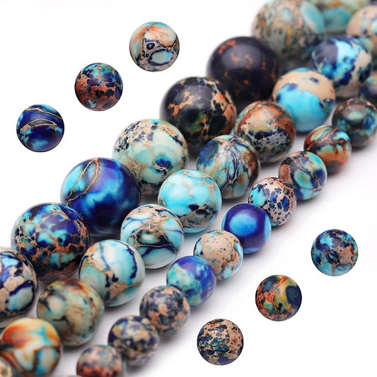 Youngbling Natural Gemstone Beads for Jewelry Making,6mm Mixed Blue Imperial Jasper Polished Round Smooth Stone Beads for Bracelet Necklace 15 Inch
