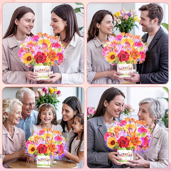 Birthday Cards, Happy Birthday Card for Women, 10Inch Life Sized Forever Sunflower Bouquet with Light and Music, 3D Popup Greeting Card Gift for Women Wife Mom Daughter Sister(Blank Notecard & Envelope)