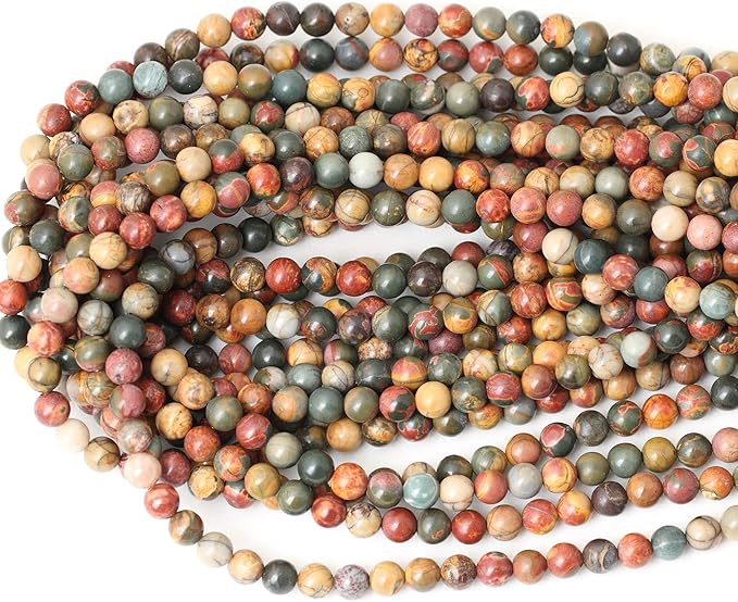 60PCS 6mm Natural Picasso Jasper Gemstone Round Loose Beads for Jewelry Making 1 Strand 15"