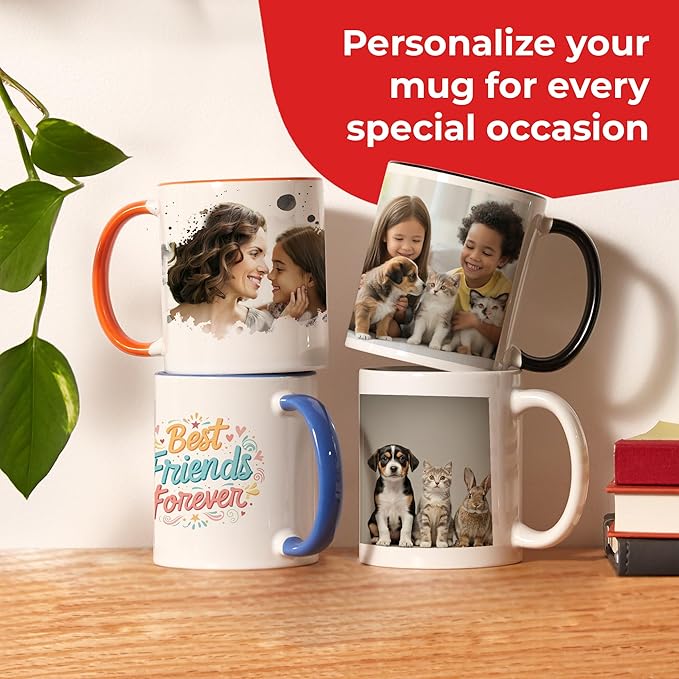 Personalized Mug, Custom Ceramic Mug with Photo and Text, 11oz, Pack of 1, Glossy Coffee Cup, Perfect for Christmas, Secret Santa or as Holiday Gift for Family or Friends, White/Red
