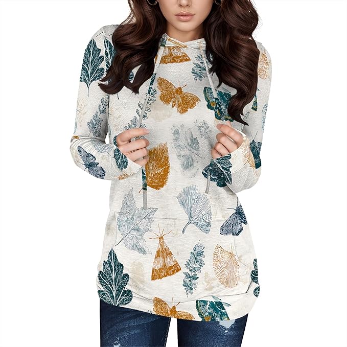 Hooded Sweatshirt Women Fall Butterfly Sweatshirts Lightweight Long Sleeve Pullover Tops Trendy Outfits Plus Size
