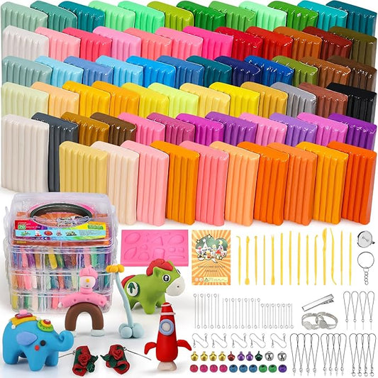 Polymer Clay 70 Colors, Oven Bake Modeling Clay for Kids DIY Starter Kits, Non-Toxic, Non-Sticky, Ideal Gifts for Children and Artists