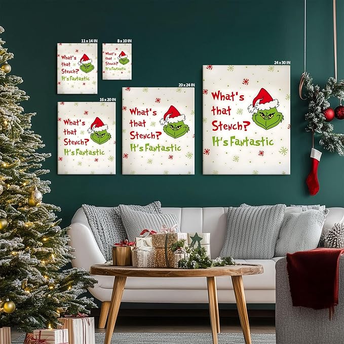 Funny Christmas Canvas Wall Art Decor - “What's That Stench? It's Fantastic” Holiday Decor - 24x30 inch Humorous Christmas Decoration for Living Room or Office - Premium Quality Canvas Print