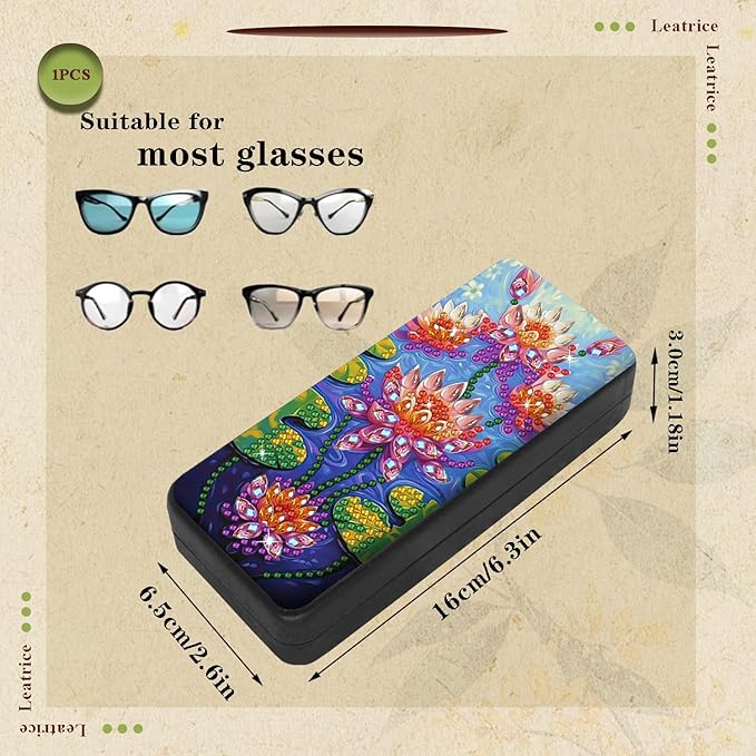 Leatrice Flower Diamond Art Kits for Adults Small Diamond Painting Kit Gem Art Paint by Diamonds Dot Eyeglasses Case 5d Diamond Art DIY for Beginner Women Lotus