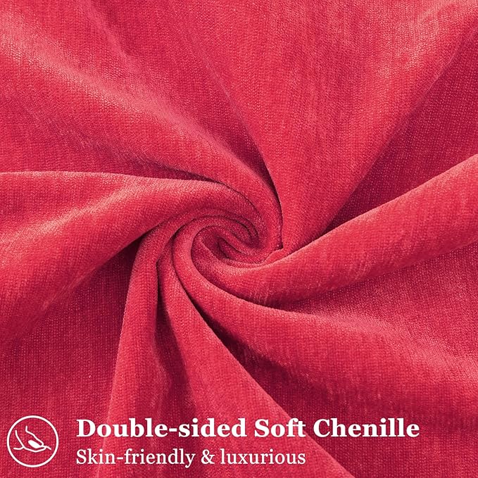 decorUhome Spring Couch Throw Pillow Covers 16x16 Set of 2, Decorative Soft Velvet Neutral Chenille Pillow Covers with Elegant Design for Sofa Bed Living Room Home Decor, Red