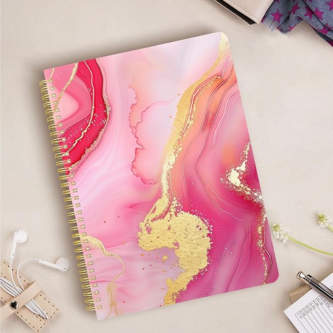 Cute Spiral Notebook journal A4 Aesthetic Pretty Design for Women Girls Kawaii with Pocket, 8.5 x 11 inch, Graph, Marble