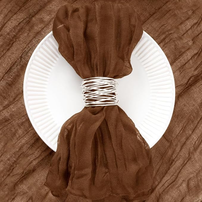 100 Pack Brown Cheesecloth Napkins Tan Spring Cloth Napkins Set of 100 Marron Dinner Napkins Bulk 21x21 Inches for Wedding Bridal Shower Baby Shower Valentine's Day