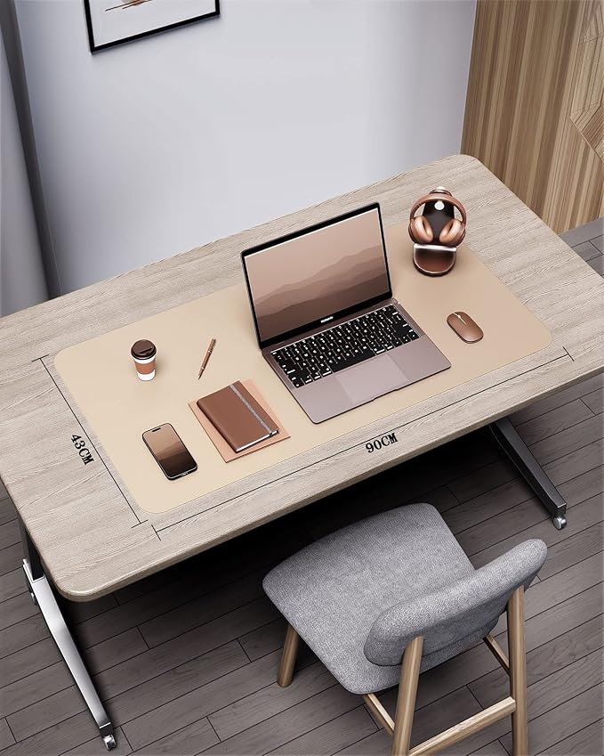 YSAGi Double-Sided Desk Pad, 35.4"x17"Leather Desk Mat, Eco Cork Desk Pad Protector,Large Mouse Pad,Waterproof Desk Blotter for Office/Home(Apricot)