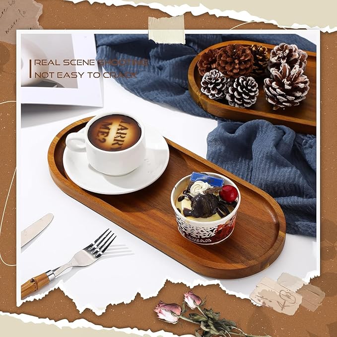 13.8 x 5.8 Inch Large Wood Serving Trays Charcuterie Boards Oval Wooden Plates Wood Serving Platter Cheese Dinner Plates Bulk for Dessert Snack Bread Fruit Appetizer Dishes (13.8" x 5.5"_8 Pack)