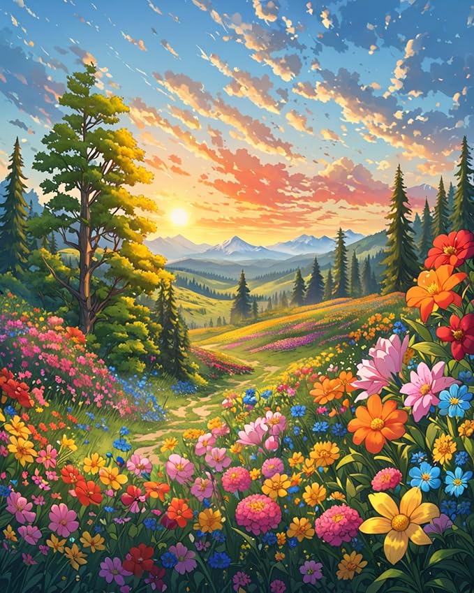 ldazao Landscape Adult Paint by Number Kits, Paint by Numbers Flowers,Flower Paint by Numbers Kit for Adults, DIY Canvas Oil Painting Paint by Number for Gift Home Wall Decor 16x20 Inch