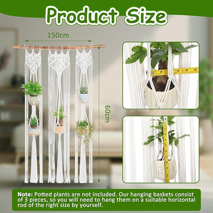 Thyle Macrame Plant Hanger Indoor Woven Boho Rope Decorative Flower Pot Hanging Holder Bohemian Plants Floating Shelves Decor Organizer for Bathroom Bedroom Wall Display Spring Gift (Excluding Pole)