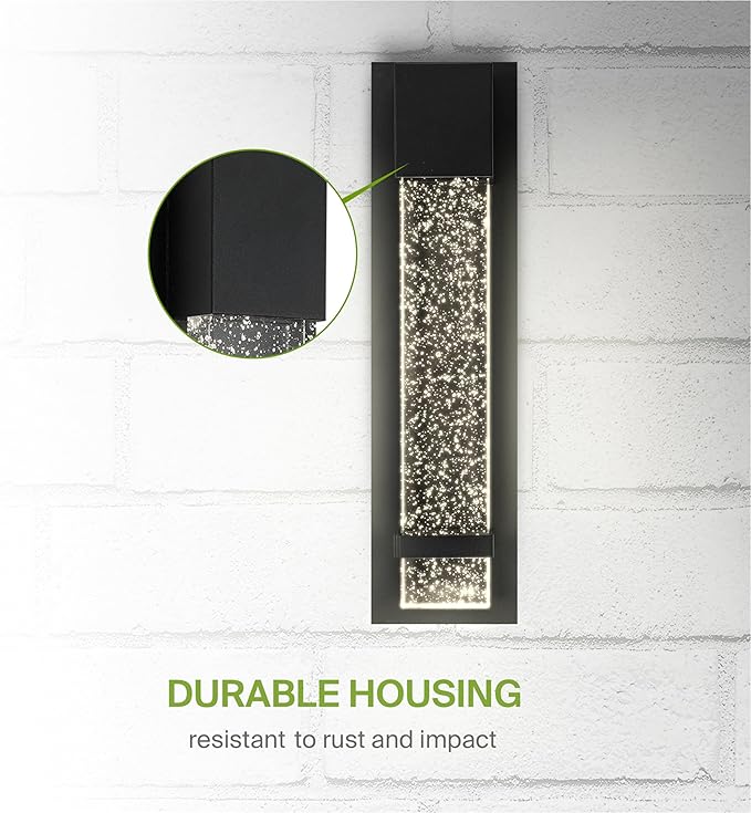 ASD LED 18" Bubble Glass Wall Light Fixture, Outdoor & Indoor Seeded Sconce | 3CCT, Waterproof, Dimmable, ETL Listed | 12W 500LM 3000-5000K 120V | Exterior Lantern, Porch Lighting | Black, 4 Pack