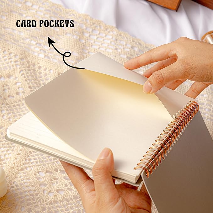 3 Pcs Spiral Notebooks For Women - Aesthetic College Ruled Journal/Notebook with Large Pockets & 7mm 60 Sheets Lined Pages - for School and Office Supplies（A5, 5.7" x 8.3"）