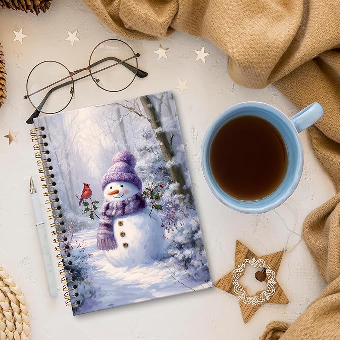 XNXLDYLH Purple Winter Christmas Snowman Notebook Journal, Vintage Spiral Notebook, Nature Woodland Journals Notebooks for Women Men, Christmas Winter Cardinal Office School Supplies Gifts, 5.5x8.3In