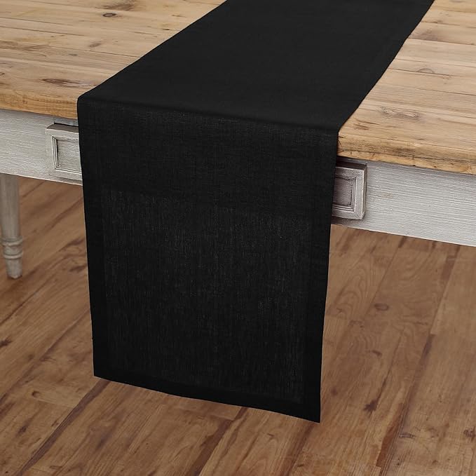 Solino Home Linen Black Table Runner 72 Inches Long - 100% Pure Linen Dining Table Runner 14 x 72 Inch for Winter, Easter - Fete
