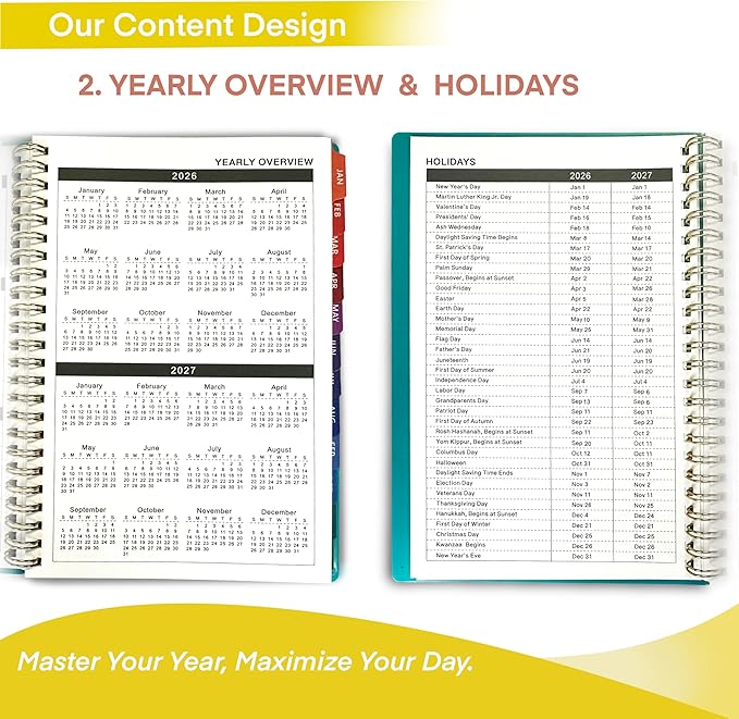 2026 Planner, Weekly and Monthly Planner, January 2026 - December 2026, Calendar Planner A5 (6.5" x 8.5") with Tabs With 8 stickers, Inner Pocket for Home School Office Supplies (Black)