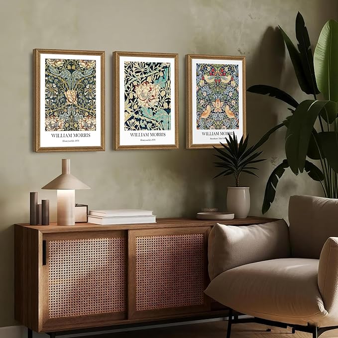 Fantasy Artists 3 Pieces Framed William Morris Wall Art Vintage Botanical Floral Art Wall Decor Painting Farmhouse Artwork Aesthetic Posters Prints for Living Room Bedroom Bathroom 12" x 16"