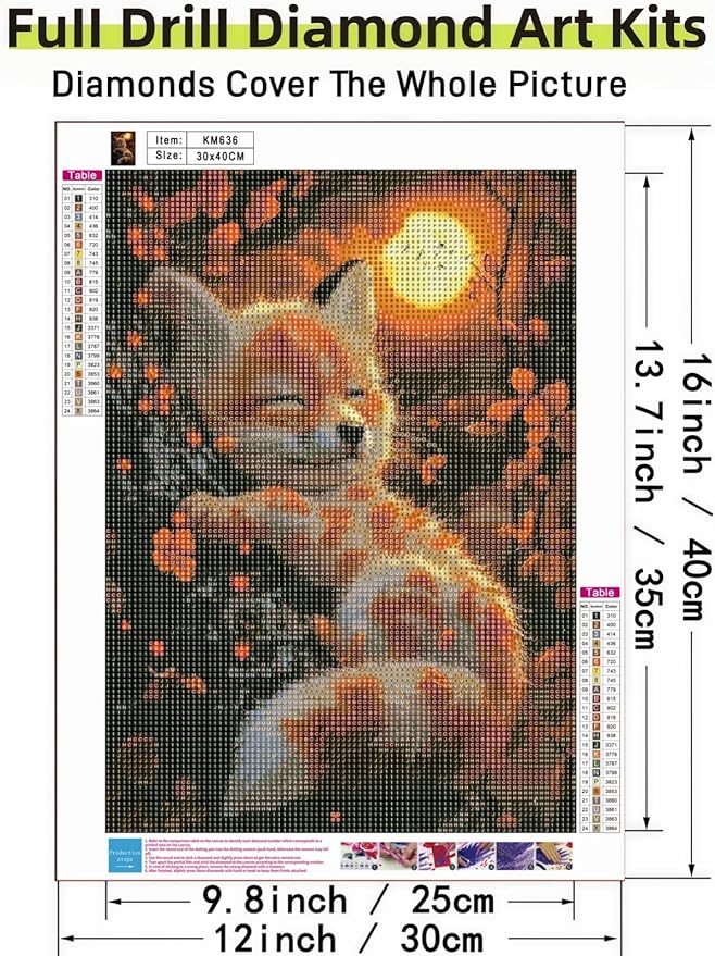 Cute Fox 5D DIY Diamond Painting Kits for Adults, Diamond Art Kits for Beginners, Full Drill Dot Painting Gem Art Kits for Home Wall Decor11.8 x15.7 Inch