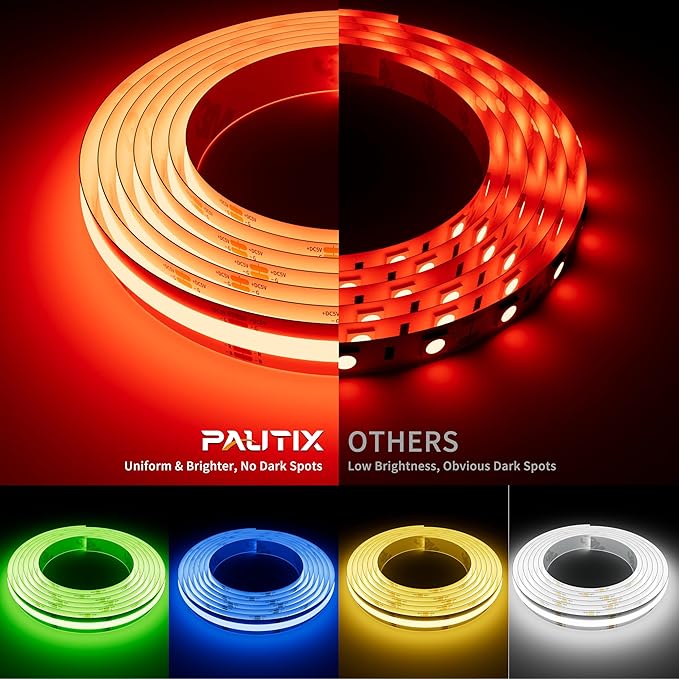 PAUTIX 5V USB COB RGB LED Strip Light 4.92ft/1.5m Color Changing Light Strips,TV Backlight Multicolor Flexible Under Cabinet Tape Lights with Bluetooth Control for Bedroom,Kitchen,Home DIY Lighting