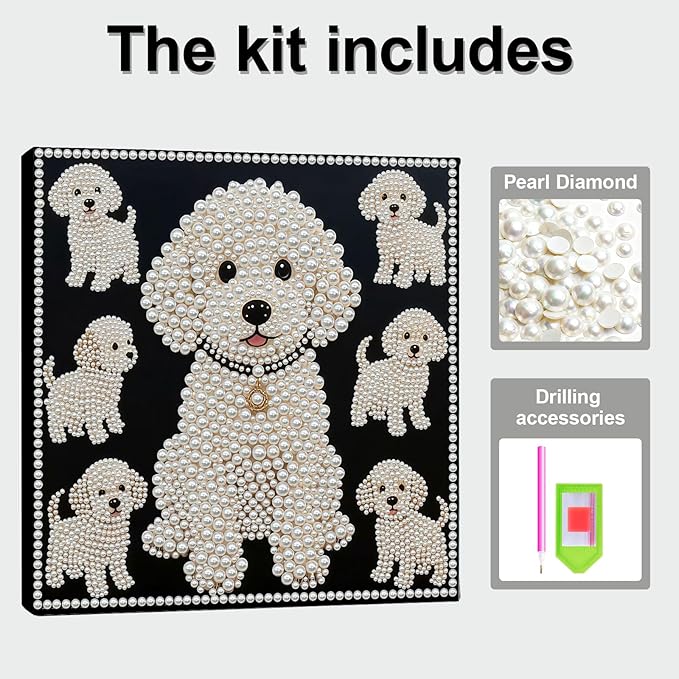 DIY Pearl Painting Kit with Wooden Frame, 3D Plastic Pearl Gemstone Ocean Art Craft for Adults Beginners, Diamond Art Kits for Adults, Home Wall Decor Ready Gift for Women(Puppy)(30 * 30cm)