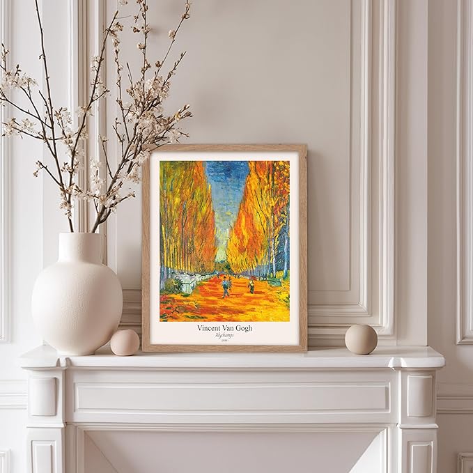 Monem Art Vintage Van Gogh Poster - Retro Alychamps Print - Les Alyscamps Art - Impressionism Art - Fine Art - Classic Painting Art - Great Bedroom or Office Wall Decor - 11x14 Beige Framed
