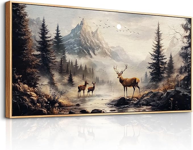 KELIYUAN Large Canva Wall Decor For Living Room Wood Framed Wall Art For Bedroom Office Murals Landscape Painting Of Elk Mountain Pictures Modern Restaurant Room Home Decorations Aesthetics 30"X60"