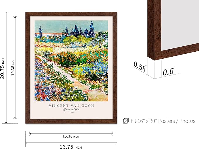 Monem Art Vintage Van Gogh Poster - Retro Impressionism Print - Garden at Arles, Colorful, Aesthetic, Beautiful - Gift for Artist, Friend - Wall Decor for Home, Office, 16x20 Brown Framed