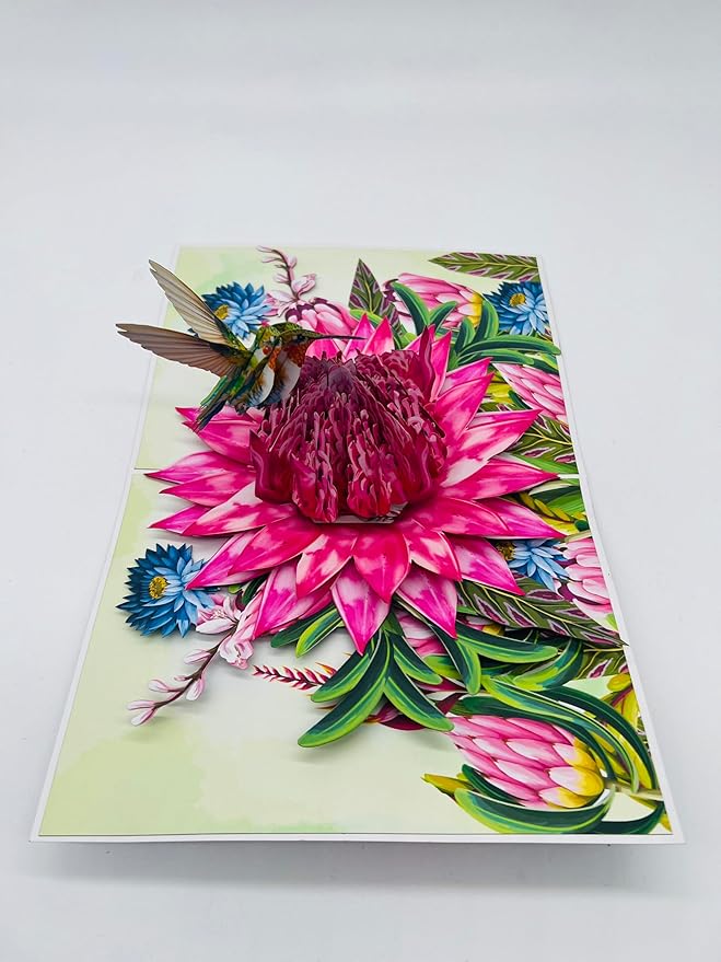 3D Pop-Up Hummingbird & Pink Flower Greeting Card – Handmade Nature Card for Birthday, Mother’s Day, Anniversary & Special Occasions F48