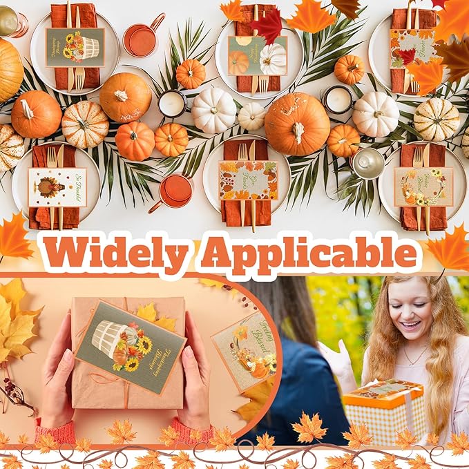 100 Pack Thanksgiving Cards with Envelopes and Stickers Fall Greeting Cards Assortment 5 Designs Fall Leaves Turkey Pumpkin Holiday Harvest 4 x 6 Blank Notes Religious Party Supply