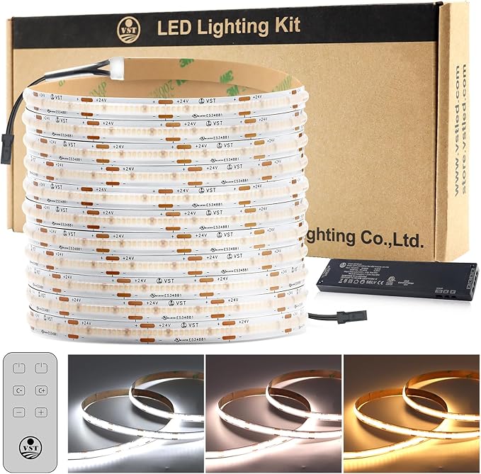VST 16.4ft COB LED Strip Lights CCT 2700K-6500K UL-Listed, 24V Dimmable LED Light CRI 93, 2400LEDs Super Bright LED Tape Lighting with 60W LED Driver ETL-Listed and Remote Controller