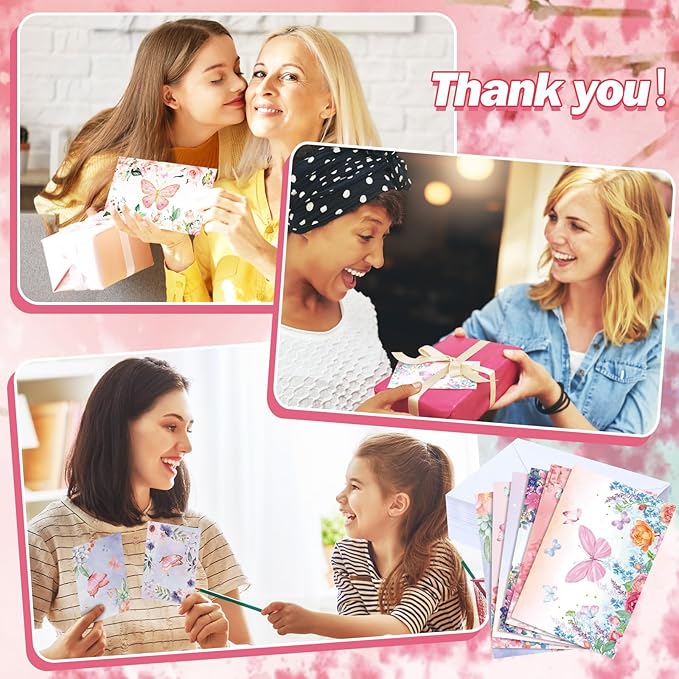 50 Pcs Blank Greeting Cards 4x6, Butterfly Design Blank Cards with Envelopes, 10 Designs, Ideal Stationary Set for All Occasions, Stationary with Matching White Envelopes and Stickers