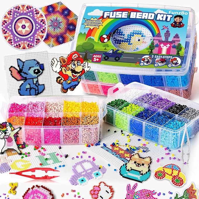 FUNZBO 23000 5mm Fuse Beads Kit - 22 Colors | 106 Patterns, Christmas Home School Arts and Crafts Supplies for Kids, Toys Set, Art Decorations for Room, Christmas Gifts for Girls and Boys Age 5+