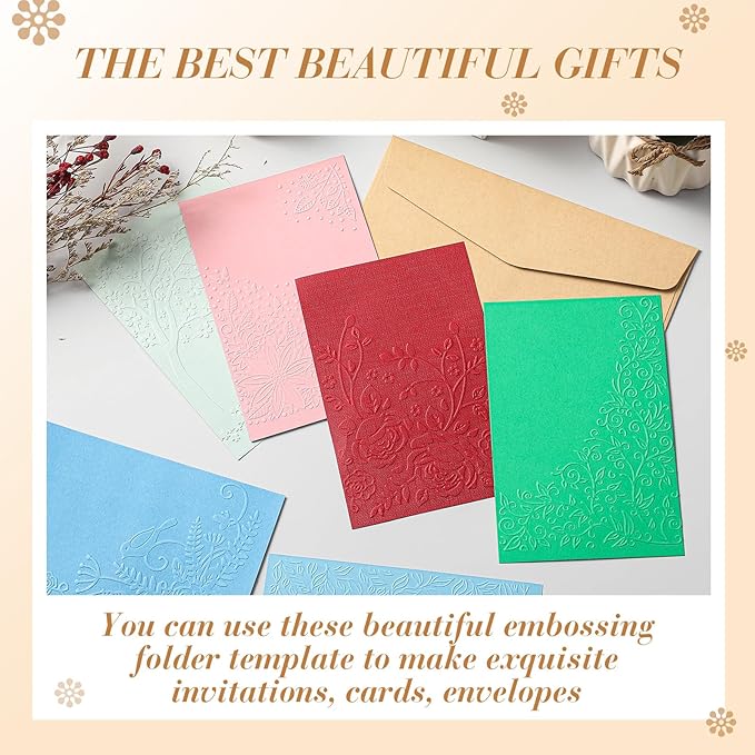 Geiserailie 8 Pcs Embossing Folders Embossing Machine Template Paper Card Folders for Christmas Card Making DIY Flower Scrapbook Photo Album Craft Decoration 5.9 x 4.1 Inch (Natural Style)