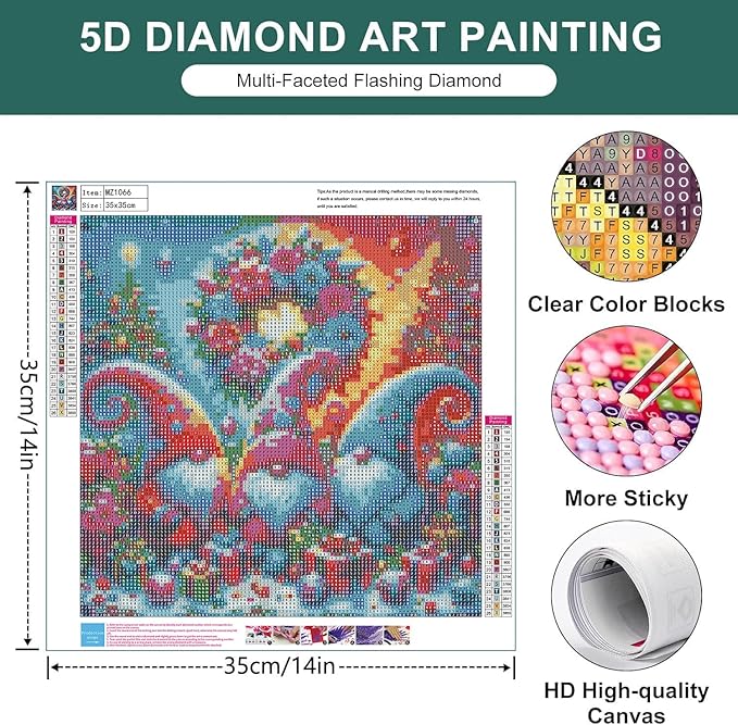 mrpwnle Christmas Gnome Diamond Art Kits for Adults, Christmas Diamond Painting for Kits Adults Beginners, 5D Round Full Drill Winter Gem Art Kit, Home Wall Decor Gifts 13.8x13.8inch