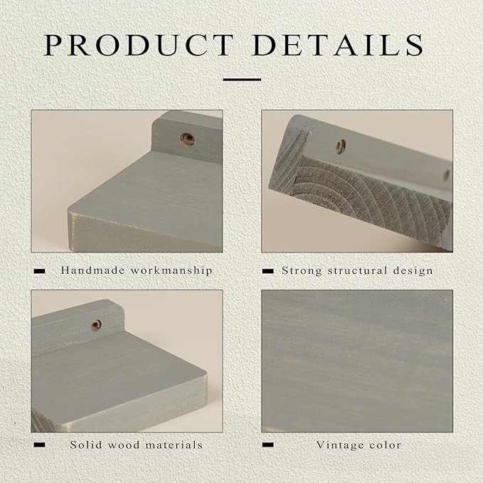 Freezing point Small Floating Shelf for Wall Set of 2 Natural Wood 4Inch Mini Wall Shelves Decor Plant Display Mounted Kitchen Bathroom Bedroom Corner Decorative Storage Tiny Stand New Grey