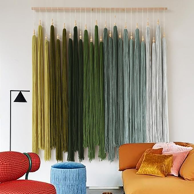 IOWER Large Yarn Fiber Wall Art Macrame Wall Hanging Handmade Craftsmanship Geometric Aesthetic Beaded Tassel Chic Home Decor for Bedroom Living Room 39" W x 45" L