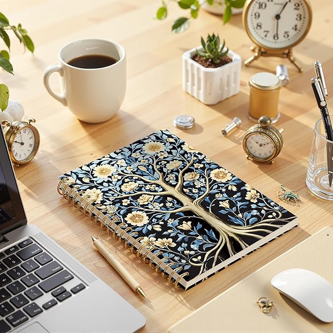 Vintage William Morris Inspired Tree Notebook, Tree of Life Journal, Art Nouveau Aesthetic Spiral Notebook Journal, 5.5x8.3 Inch