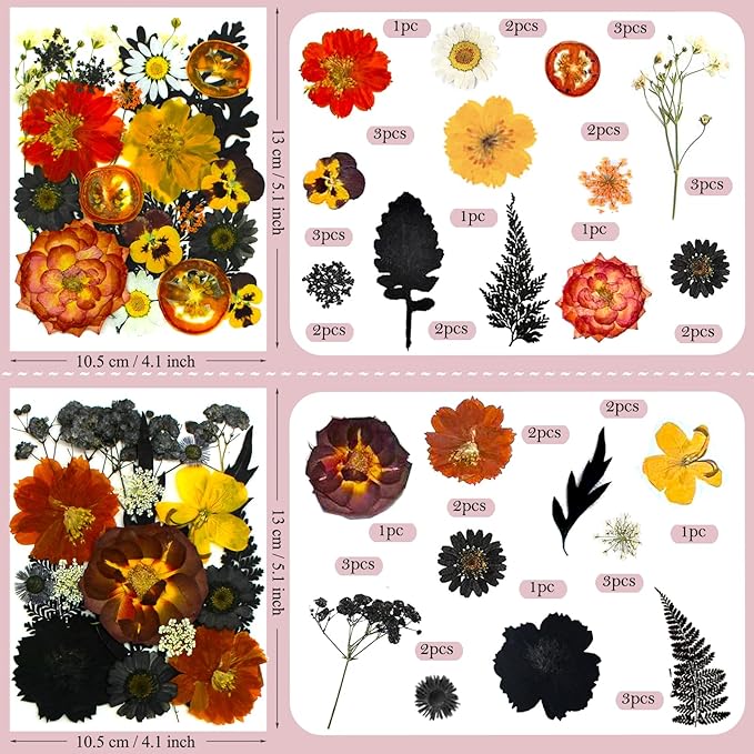 92 Pcs Dried Pressed Flowers Fruits for Resin Molds, Real Natural Bulk Dry Wildflowers Leaves Perfect for Epoxy, DIY Crafts, Nails, Soap Candles Jewelry Making, and Home Decor