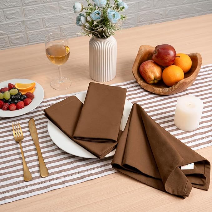 Blue Needles Solid Cloth Napkins Set of 12 Nut Brown 100% Cotton Dinner Napkins 18x18 inches - Soft, Reusable, Absorbent & Washable Linen, Ideal for Christmas Events, Parties & Everyday Use