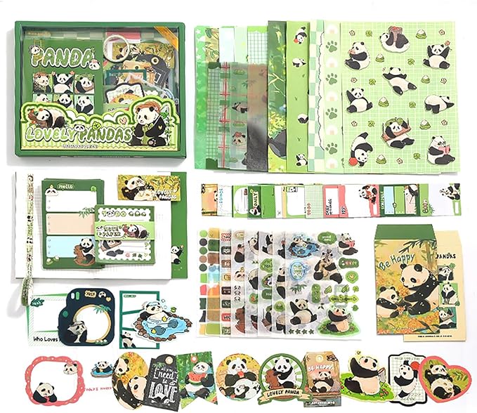 Auguro Cute Panda Scrapbook Kit A6 Grid Notebook Scrapbook Starter Kits for Adults Junk Journal Kit journaling Supplies kit Craft DIY Gift for Adult Teen Girl